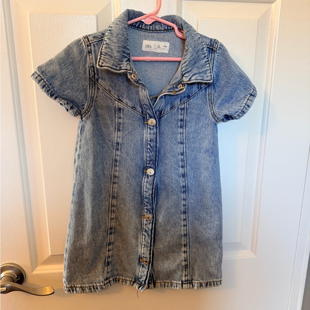 Zara Kids Blue Short-Sleeve Denim Dress